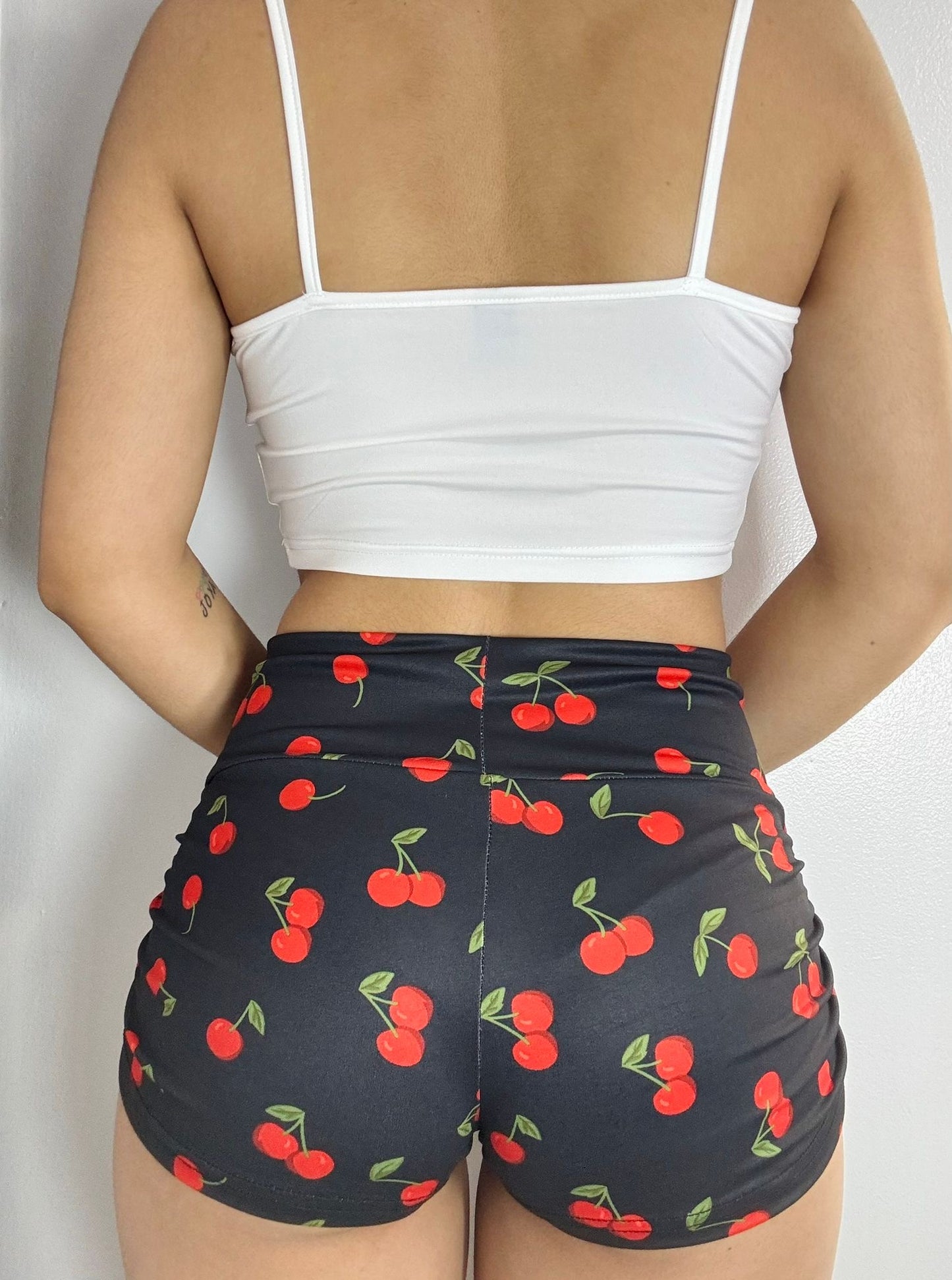 Coquette Style Cherry Print High-Waisted Shorts