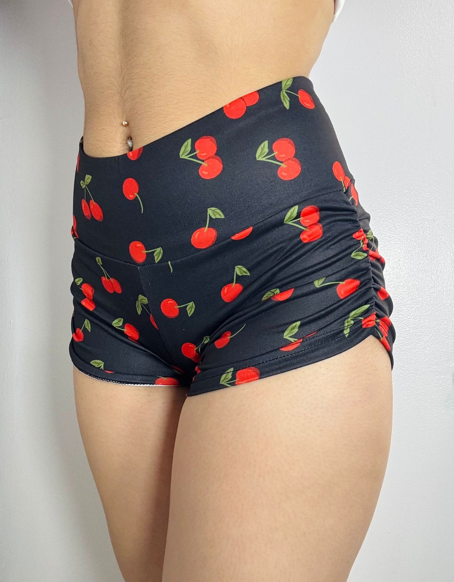 Coquette Style Cherry Print High-Waisted Shorts