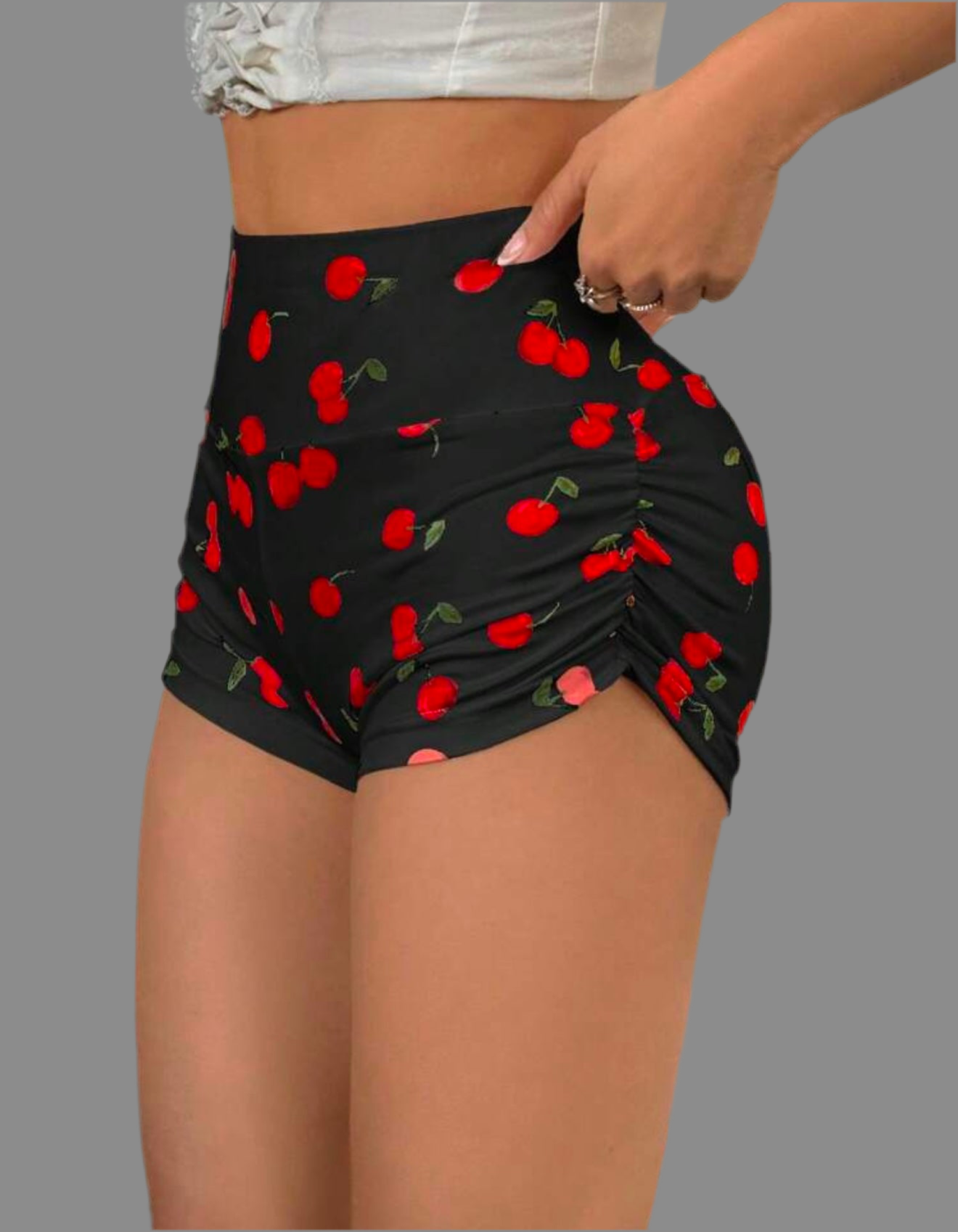 Coquette Style Cherry Print High-Waisted Shorts
