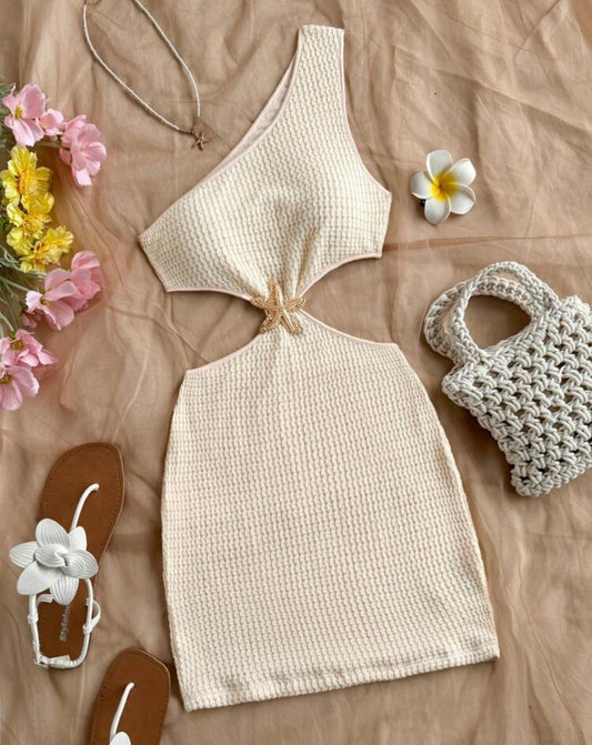 Vestido Tejido Asimétrico – Albaricoque