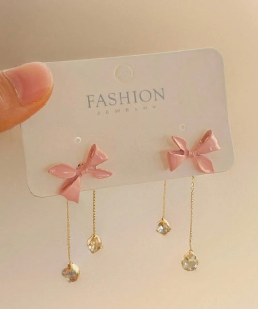 Aretes Lazo Rosado con Cristales