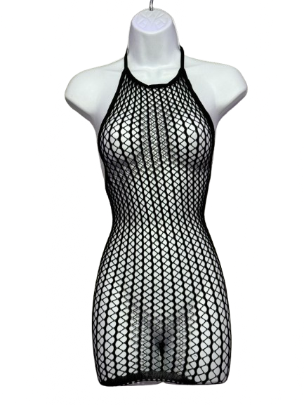 Vestido Halter de Malla Negra