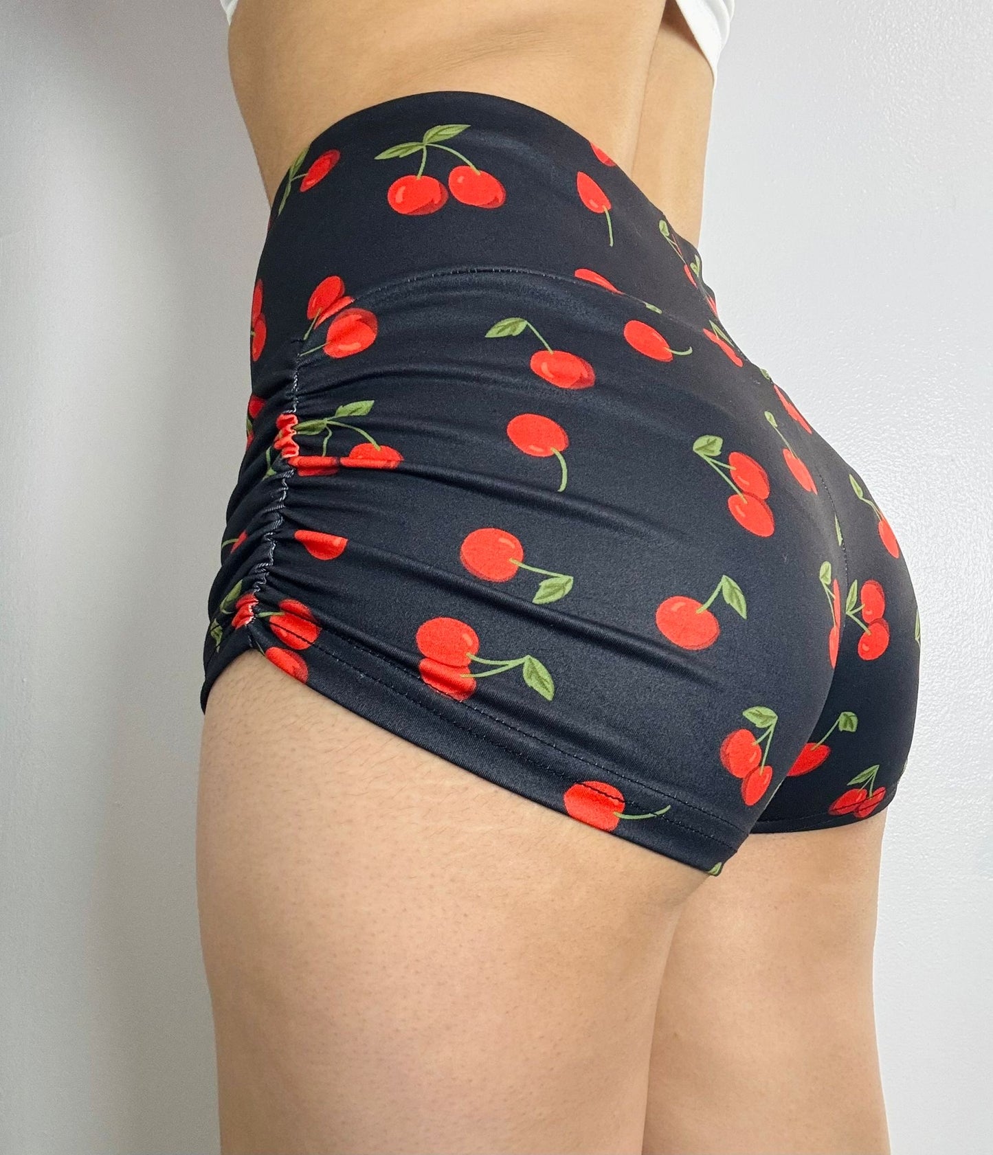 Coquette Style Cherry Print High-Waisted Shorts