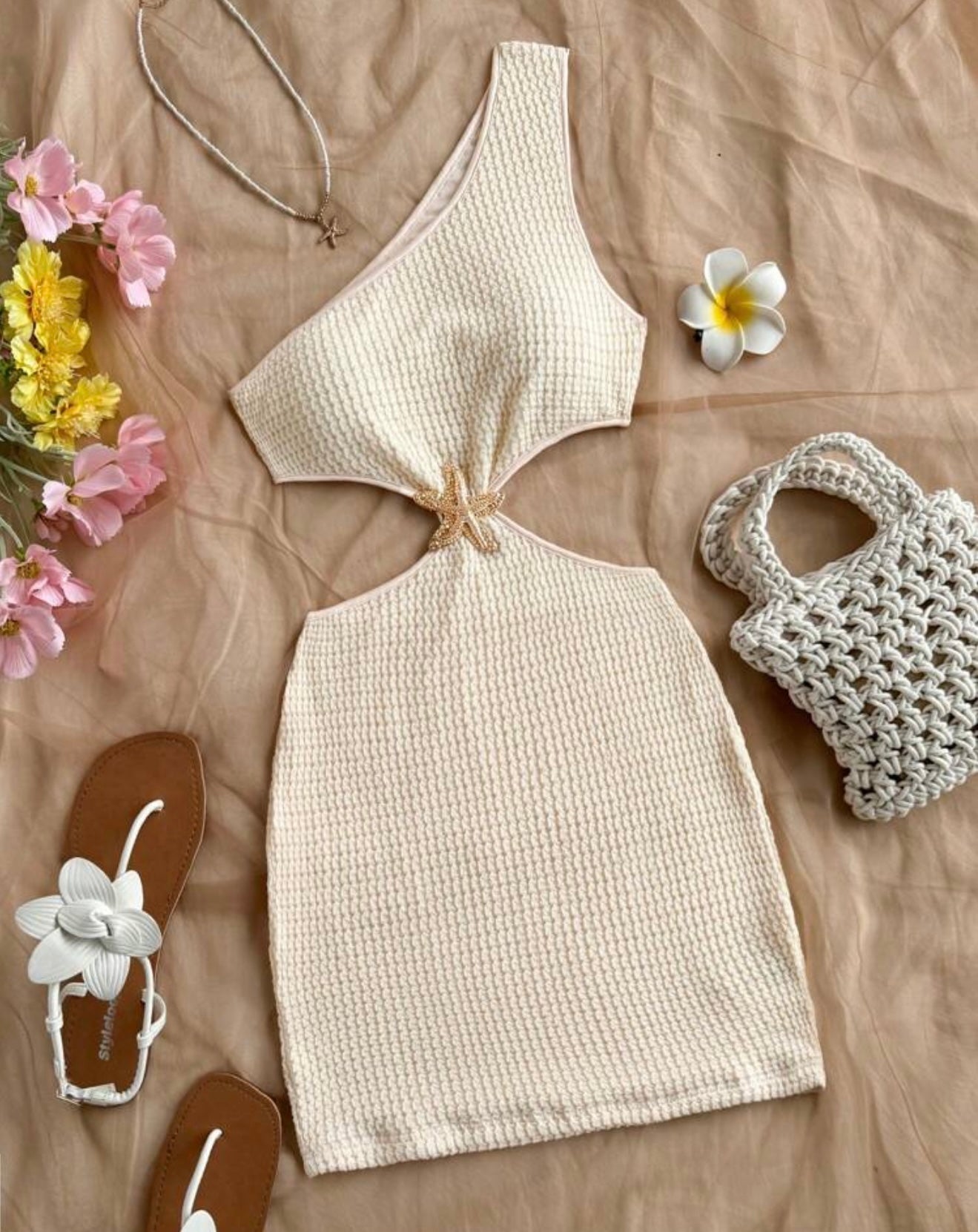 Vestido Tejido Asimétrico – Albaricoque